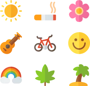 Hippie Culture Icons Set PNG Image