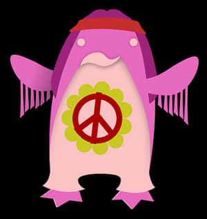 Hippie Peace Penguin Illustration PNG image with transparent background