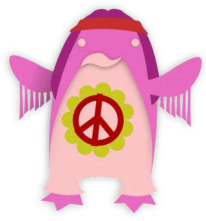 Hippie Peace Sign Penguin Graphic PNG Image