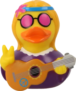 Hippie Style Rubber Duck With Guitar.png PNG Image