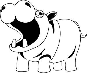 Hippopotamus Clipart Hipp - Cartoon Picture Hippo Black And White, HD Png Download PNG image with transparent background