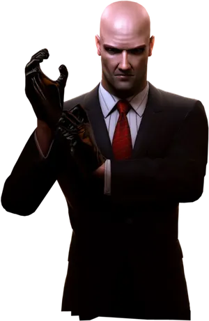 Hitman_ Putting_ On_ Gloves PNG Image