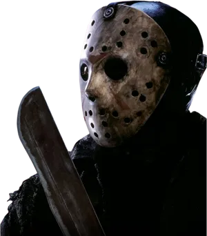 Hockey Masked Figurewith Machete PNG Image