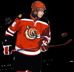 Hockey Player Red Jersey Tiger Emblem PNG image with transparent background