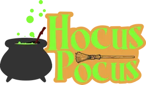 Hocus Pocus Cauldronand Broom PNG Image