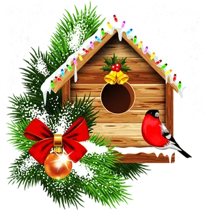 Holiday Birdhousewith Cardinaland Decorations.png PNG Image