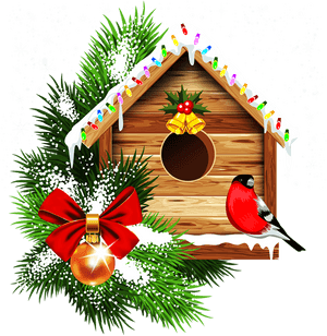 Holiday Birdhousewith Cardinaland Decorations.png PNG image with transparent background