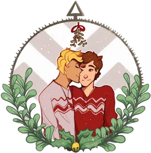 Holiday Mistletoe Kiss Cartoon PNG Image