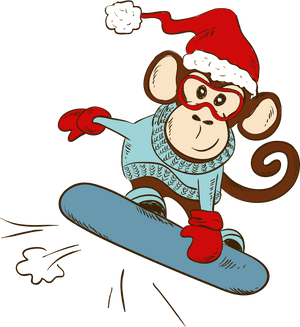 Holiday Monkey Snowboarding Cartoon PNG image with transparent background