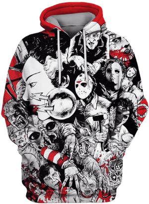 Horror Icon Collage Hoodie PNG image with transparent background