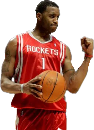 Houston Rockets Player Posing With Basketball PNG Image