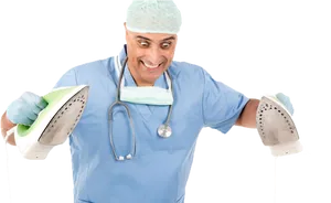 Humorous Doctorwith Irons PNG Image