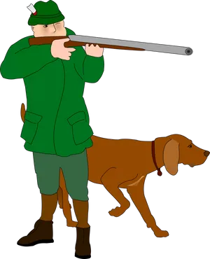 Hunterand Dog Readyfor Hunting PNG Image