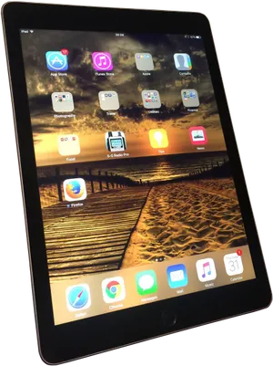 I Pad Pro Displaying Apps Sunset Background PNG Image