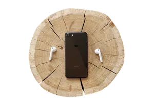 I Phoneand Air Podson Wooden Background PNG Image