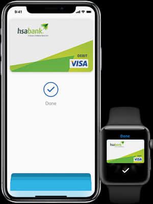 i Phoneand Apple Watch Displaying Debit Card PNG image with transparent background