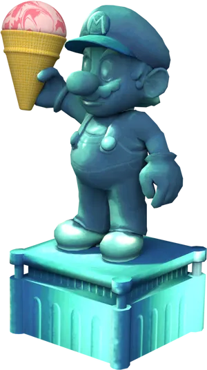 Ice Sculpture Mariowith Ice Cream PNG Image