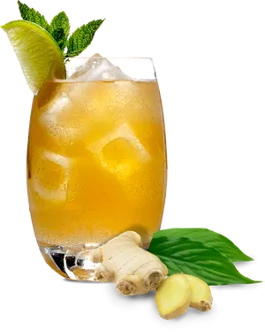 Iced Ginger Drinkwith Limeand Mint.jpg PNG Image