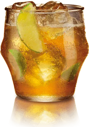 Iced Teawith Lime Slice Glass PNG Image