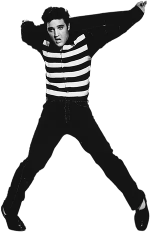 Iconic Blackand White Elvis Pose PNG Image