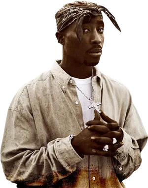 Iconic Rapper2 Pac Pose PNG Image