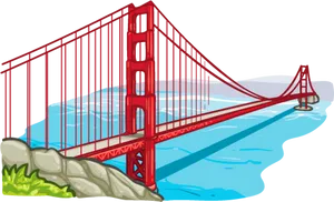 Iconic Red Suspension Bridge Illustration PNG Image