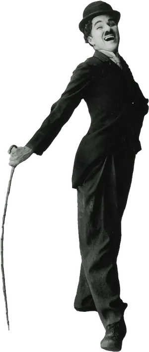 Iconic Silent Film Comedian Pose PNG Image