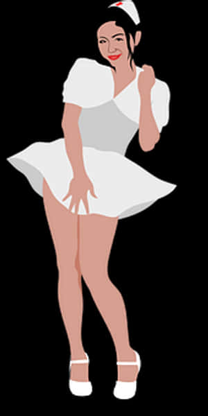 Iconic White Dress Pose Illustration PNG image with transparent background