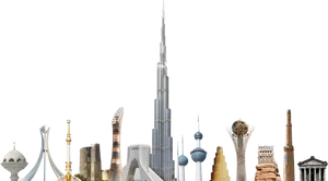 Iconic World Skylines Dubai Burj Khalifa Centerpiece PNG Image