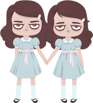 Identical Cartoon Twins_ Holding Hands PNG Image