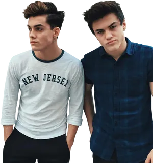 Identical Twins Casual Outfits PNG Image