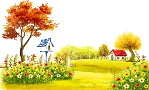 Idyllic Autumn Village Scene PNG Image