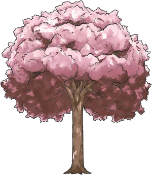 Illustrated Cherry Blossom Tree PNG Image