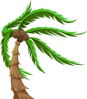 Illustrated Coconut Treewith Fruits PNG