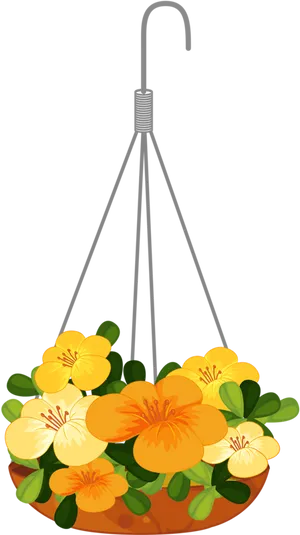 Illustrated Hanging Flower Pot PNG Image