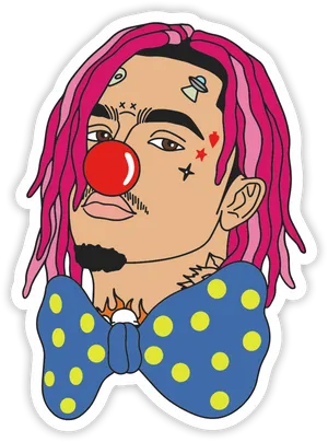 Illustrated Manwith Clown Noseand Pink Hair PNG Image