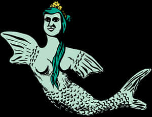 Illustrated Mermaidwith Crown PNG image with transparent background