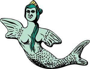 Illustrated Mermaidwith Crown PNG Image