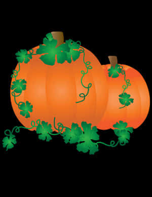Illustrated Orange Pumpkinswith Vines PNG image with transparent background