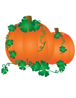 Illustrated Orange Pumpkinswith Vines PNG Image