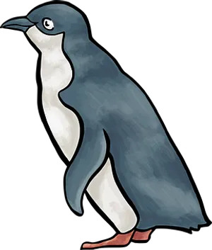 Illustrated Penguin Standing Side View PNG Image