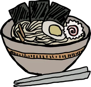 Illustrated Ramen Bowl With Chopsticks PNG Image