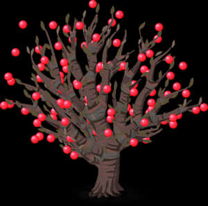 Illustrated Red Fruit Tree PNG image with transparent background