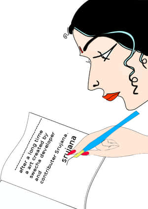 Illustrated Woman Writing PNG with transparent background