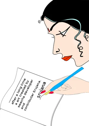 Illustrated Woman Writing PNG Image