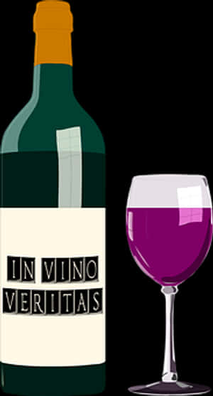 In Vino Veritas Wine Bottleand Glass PNG image with transparent background