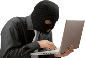 Incognito Hacker Using Laptop PNG image with transparent background