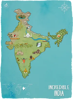 Incredible India Illustrated Map PNG Image