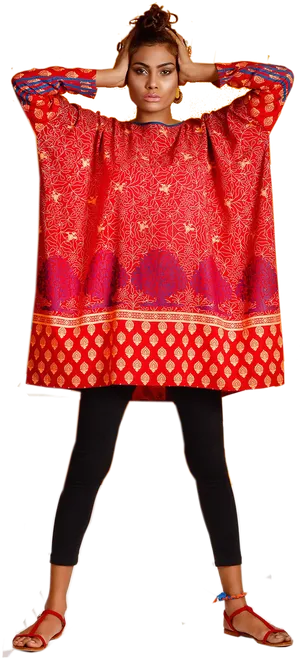 Indian Modelin Traditional Kurtiand Leggings PNG Image