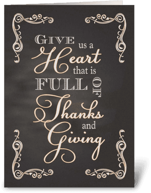 Chalkboard Thanksgiving Give Us A Heart Greeting Card - Calligraphy, HD Png Download PNG with transparent background
